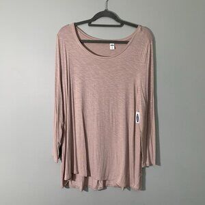 NEW Old Navy luxe tan beige long lines lightweight‎ thin stretchy pullover shirt